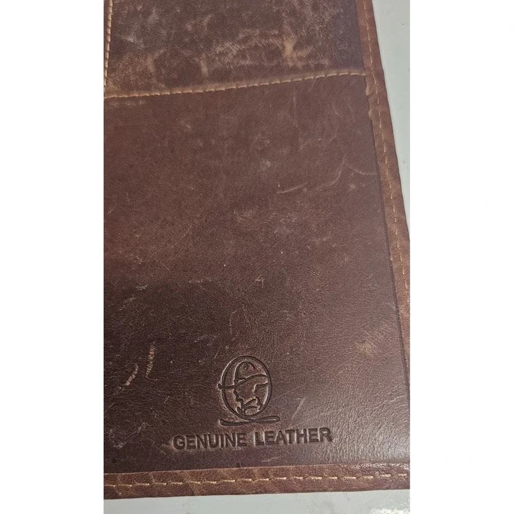 Men's cowboy chrome brown leather rodeo style wallet silver concho